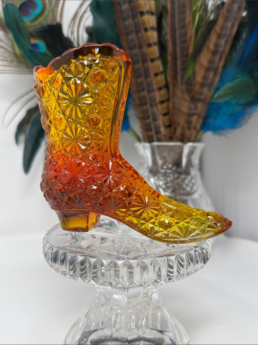 Vintage Fenton Colonial Amberina Boot